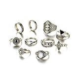 Iumer 10Pcs Vintage Steampunk Cross Moon Midi Finger Knuckle Rings Set Silver