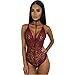 OQC Women's Choker V Neck Lace Babydoll Bodysuit Lingerie Underwear Set Red