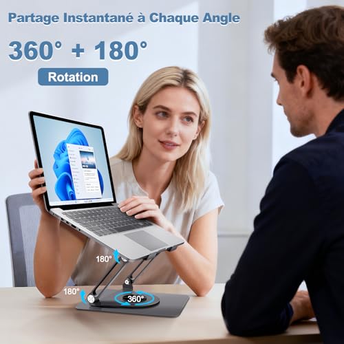 ICARE Laptop Stand with Magnetic Laptop Fan, 360° Rotation, Load Capacity of 10 kg and 18 dB Silence, Stand for Laptops/Tablets up to 16 inches (Grey)