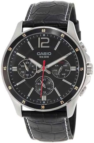 Casio Men's Black Dial Leather Analog Watch MTP-1374L-1AVDF