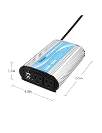 GIANDEL Inversor de energía para coche de onda sinusoidal pura de 300 vatios 12V DC a 120V AC 4.8A USB doble Tomacorrientes de CA Tablets Portátiles Smartphones