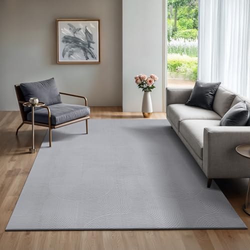 the carpet Rio - Moderner Kurzflor Teppich, weicher und pflegeleichter Anti-Rutsch-Teppich mit 3D-Optik, robust, für Wohnzimmer und Schlafzimmer, Grau