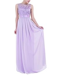 dPois - Vestido largo de noche para mujer, elegante, sin mangas, con encaje floral, de gasa