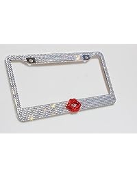 Carfond marco para placa de licencia de acero inoxidable con 7 filas de brillos, impermeable, hecho a mano, con 2 agujeros adicionales para combinar tapas de tornillos