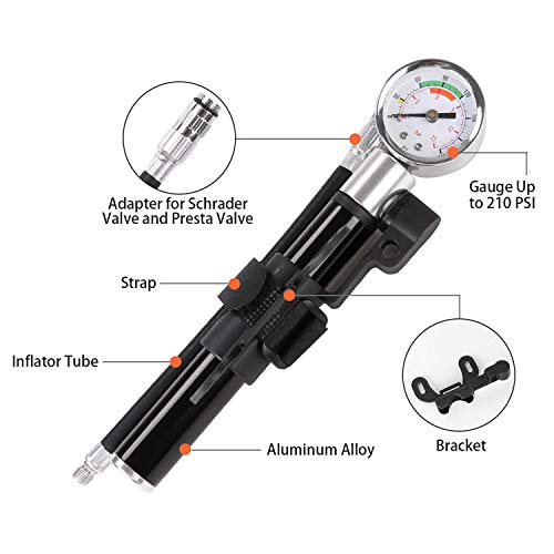 image for Odoland Bike Pump, Patch Tool, 210 PSI Bike Pump with Gauge, Fits Pres