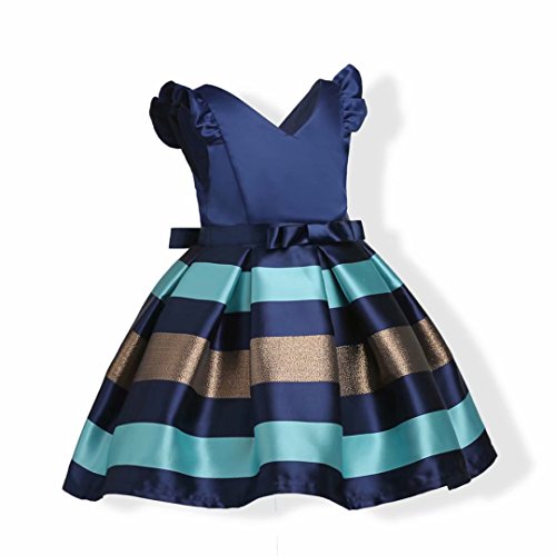 AYOMIS Litter Big Girl Dress Princess Gowns Party Wedding Dresses(Navy Blue,5-6Y) - Thumbnail 3