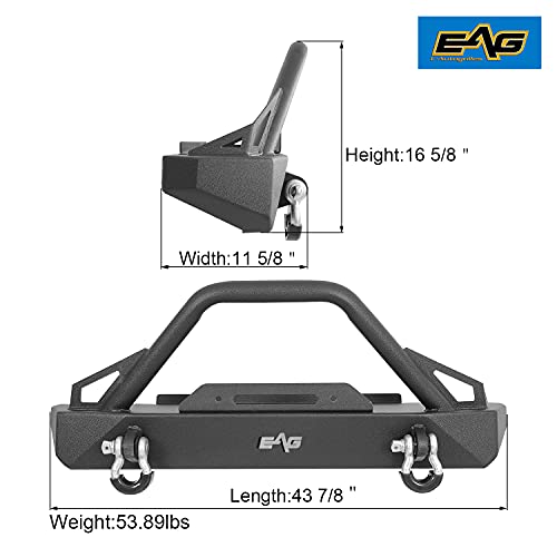 EAG Stubby Front Bumper with Winch Plate Steel Black Textured Fit for