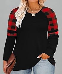 Womens Plus Size Long Sleeve Plaid Tunics Crewneck