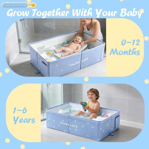 Foldable Kids Bathtub with Non-Slip Base, حوض استحمام للرضع,Portable Baby Bathtub, Portable,Travel & Shower Ready, Easy to Clean, Sturdy & Thick, Space-Saving, for Kids & Small Bathroom(Blue)