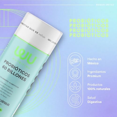 WU Nutrition PROBIÓTICOS 60 Billones | Simbióticos con Prebióticos e Inulina de Agave | Lactobacillus Rhamnosus y Acidophilus para Salud Intestinal y Flora Íntima | Soporte Digestivo, Defensas y pH Balanceado | Sin Gluten ni Lácteos | 120 Cápsulas (2 Meses)