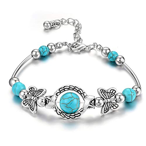 TONGHANG Women\'s Turquoise Bracelet Classic Luxury Summer Unique Design Beaded Imitation Gemstone Butterfly Bracelets Jewelry Gift for Women Girls (1pcs,B)