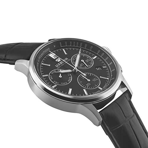 LOUIS-XVI-Herren-Armbanduhr-Monseigneur-Silber-Schwarz-Chronograph-Analog-Quarz-echtes-Leder-Schwarz-910