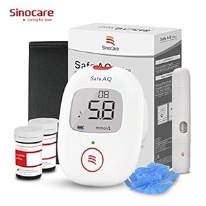 Diabetes Test Kit, Blood Sugar Tester [Upgrade Version] with Voice Reminder and Light Warning Blood Glucose Monitor with Test Strips x 50 and Lancet x 50, Sinocare Safe AQ Voice Glucometer -in mmol/L