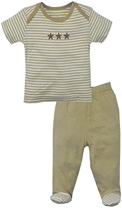 Winbright Baby Boy's 2 Piece Clothing Pajama Set - Short Sleeve with Footed Pants (Gery Striped) - 3 Months