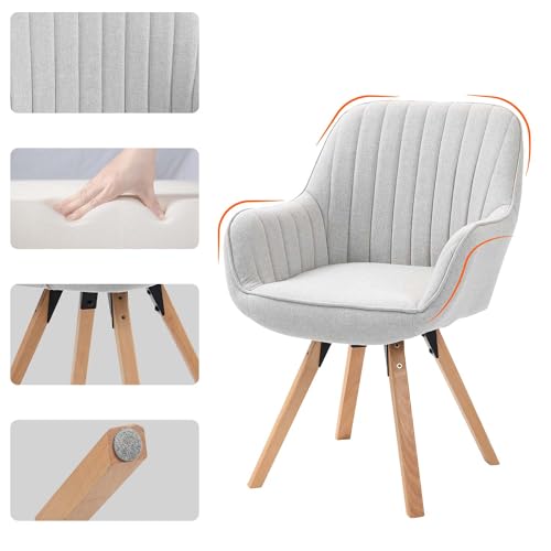 MEUBLE Cosy Dining Chair 360° Swivel Makeup Chairs Desk Wooden Legs Upholstered in Fabric with Back and Arms for Living Room Kitchen Office, Beige