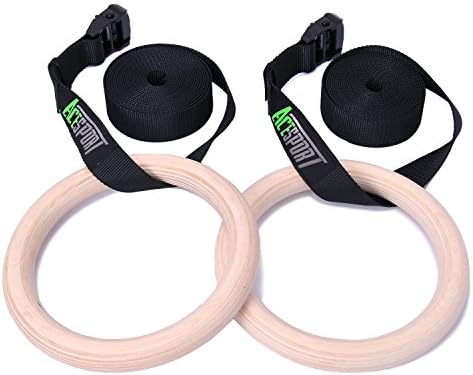 ACESPORT Gymnastic Rings 32mm Wood Olympic Gym Rings With Adjustable Buckle Straps | Workout for Home Gym, Fitness, Ab Workout, Strength Training