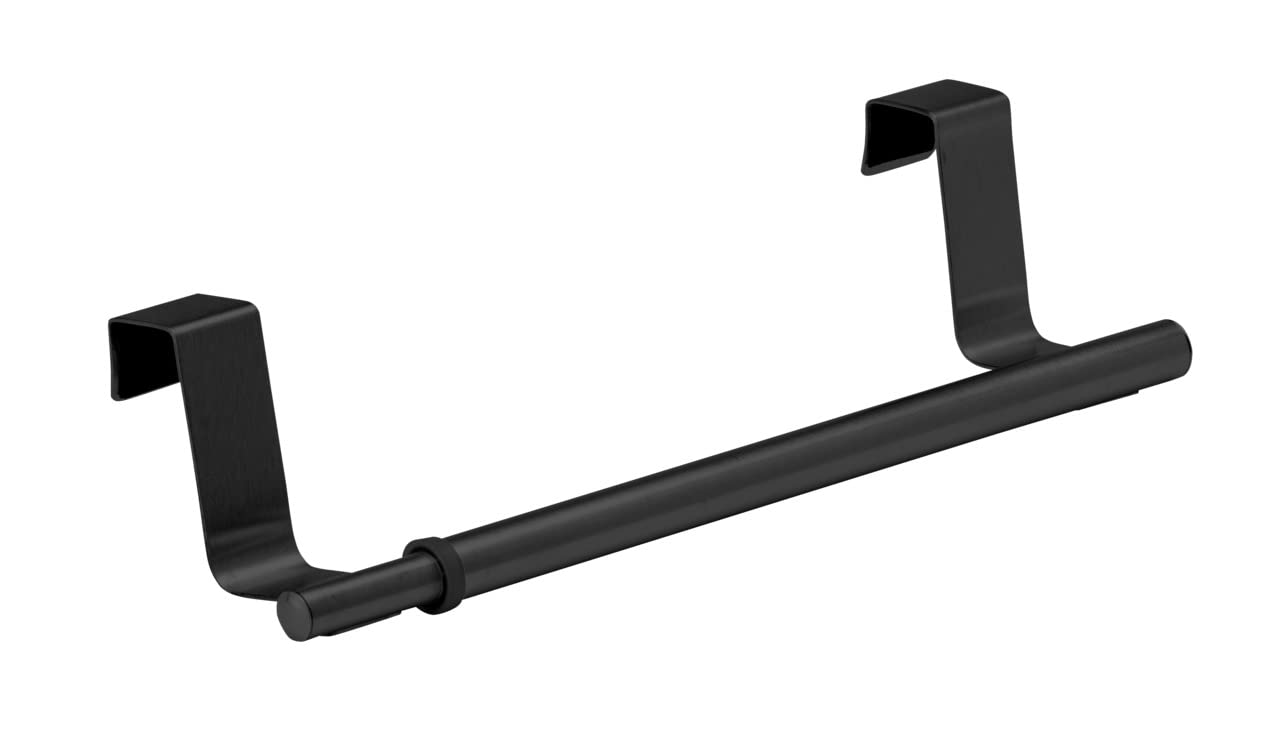 WENKO Telescopic door towel holder, extendable towel rack for kitchen and bathroom for hanging on drawer & cupboard door, mounting without drilling, stainless steel, 36-60 x 6 x 7 cm, black
