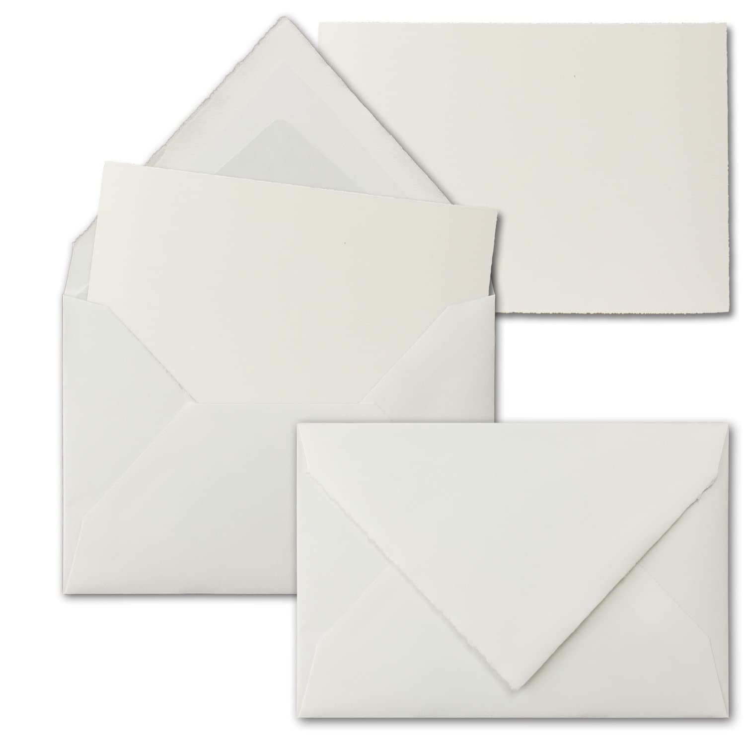 Card Set Handmade Paper I Din A6 Folded Cards and Envelopes Size C6 Envelopes Gefütterti White 20 SET Karten-SET A6 / C6