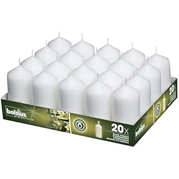 BOLSIUS Tray of 20 White Pillar Candles - 18 Hours Burning Time Candle Set - 2-inch x 4-inch Dripless Candle - Perfect for Wedding Candles, Parties and Special Occasions