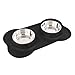 Syntus Double Dog Bowls Stainless Steel Dog Pet Feeder with Non-Skid Anti-Overflow Silicon Mat for Puppy, Dogs, Cats and Other Pets