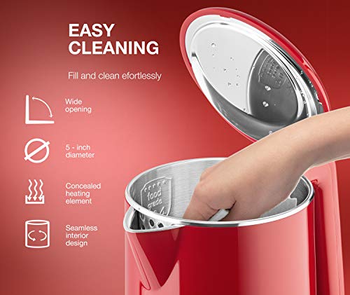 Premium Cordless Hot Water Electric Tea Kettle - Automatic Shut Off - Double Wall Cool Touch - Water Heater Boiler, Fast Boil - Portable Kettle - British Strix Сontroller - Thumbnail 4