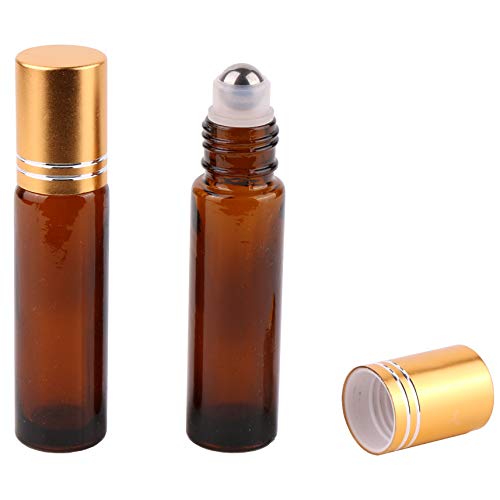 24 Pack (12 Amber+12 Cobalt Blue) Roller Bottles,10ml Thick Glass Roll on Bottle with Big Steel Ball for Essential Oil Perfume + Droppers(3) +Opener(1)+Funnel(1) +Extra Roller Ball(1) +Labels(24)