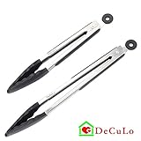 DeCuLo Kitchen Silicone Tongs, Stainless Steel Cooking Tongs With Silicone Tips, Kitchen Tongs For Cooking, 2 Pack (9 And 12 Inch) In FDA Grade