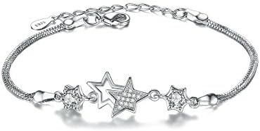 925 Sterling Silver Cubic Zirconia Five Pointed Star Adjustable Bracelet | Fine Jewelry for Women | Girls - by Perfect Eden