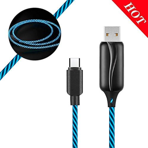 LED Light UP USB Type C Cable, JIMAM 360 degree EL Light Visible Flowing Fast Charging Cable Cord for Samsung Galaxy S9 S8 Plus Note 9 8, Pixel 2 XL, LG V20 30 G5 G6, Nexus 5X 6P, HTC 10,Huawei