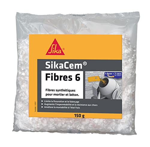 SIKA - Fibres synthétiques 6mm pour enduits et mortiers - SikaCem Fibres 6 Blanc - Limite la fissuration et le faïençage - Augmente l'imperméabilité et la résistance aux chocs - 150g