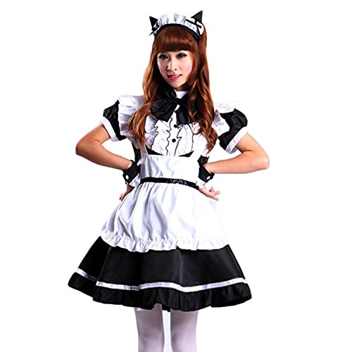 VSVO Women's Cat Ear French Maid Cosplay Dress Halloween Costume