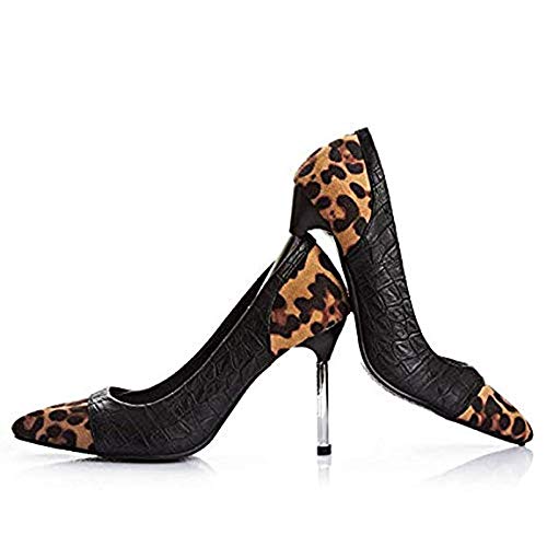 LUOLAN Women Sexy Leopard Pumps Shoes,Pointed Toe 3.1 Inch/8cm High Heels Stilettos Club Dress Shoes (7 MU S) Black