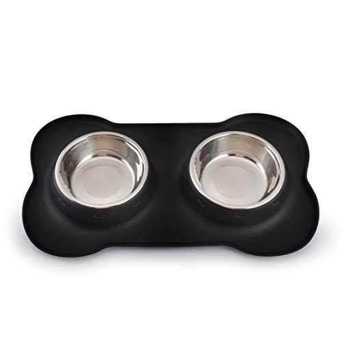Vovoly Food Bowls for Dogs and Cats with 2 Pets Bowls Stainless Steel 24 oz and 1 Mat Silicone Black - Thumbnail 7