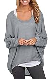 Thanth Women's Casual Baggy Off Shoulder Long Sleeve Solid Color Pullover Shirts Tops