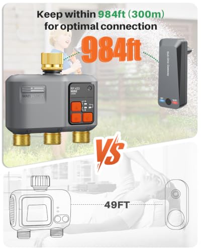 Wi-Fi Watering Computer, 3 Output, Brass Inlet and Output, RF Technology 300 m, Watering Clock for Garden Watering Watering Compatible with Alexa & Smart Life App, System