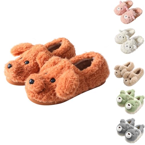Angxiwan Slippers for Women Slippers Women Animals Shape Winter Anti-Slip for UK Cozy Plush Fleece Lining with Memory Foam Indoor Black Fluffy