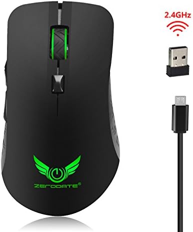 Rechargeable Optical USB Wireless Mouse - Povee GM04 Ergonomic Mice with 6 Buttons 7 Colorful Breathing Light for Laptop mac and pc Computer