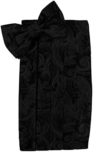 Cardi Men's Tapestry Paisley Bowtie and Cummerbund Set, Black