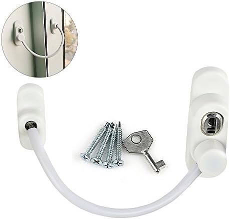 Window Door Restrictor Baby/Kids Security Cable Lock And Key Window Opening Restrictor White (1pcs)
