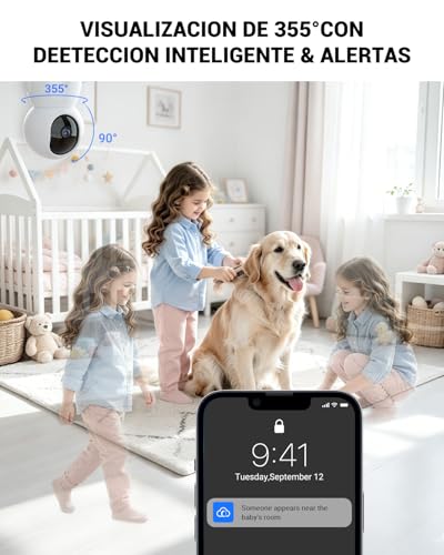 E T EASYTAO P210 Cámara de Seguridad Interior 2MP con Llamada de un Solo Clic, App Trishome o Icsee, Audio Bidireccional, Visión Nocturna, Seguimiento de Movimiento y Compatible con Alexa