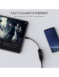 AUKEY USB C to Ethernet Adapter Portable USB Thunderbolt 3 Type-C to RJ45 Gigabit Ethernet LAN Network Adapter Compatible for MacBook Air iPad Pro 2018 2017, Chromebook, XPS, Galaxy S9 S8 and More