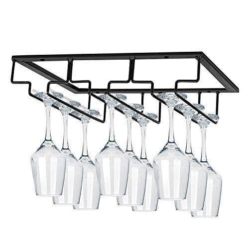 MOCOUM Wine Glasses Rack Under Cabinet Stemware Rack,Wine Glass Hanger Rack Wire Wine Glass Holder Storage Hanger for Cabinet Kitchen Bar (3 Rows) - Thumbnail 6