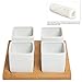 4 Piece Modern White Mini Square Cube Ceramic Succulent Planters / Flower Pots w/ Bamboo Tray - 2x2 Inch