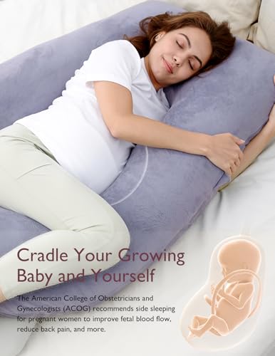 Momcozy Pregnancy Pillows for Sleeping, U Shaped Full Body Maternity Pillow with Removable Cover - Support for Back, Legs, Belly, HIPS for Pregnant Women, 57 Inch Pregnancy Pillow for Women, Grey
