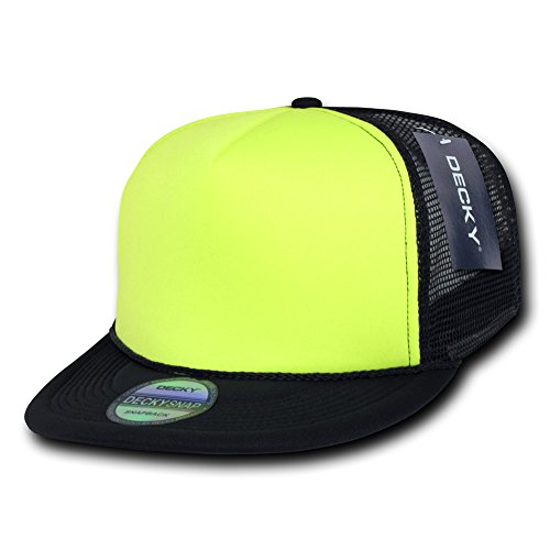 DECKY Flat Bill Neon Trucker Cap, Black/Neon Yellow