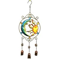 Bejeweled Display Moon and Sun Faces w/Stained Glass Wind Chimes Bell