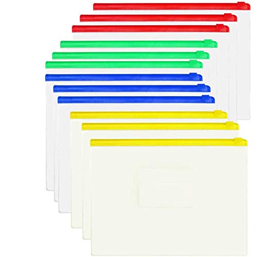 Zip File Folders Zipper Pouch Bags, 12 Pcs Document Bags in Assorted