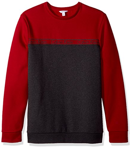 Calvin Klein Men's Long Sleeve Crew Neck Sweatshirt With Logo Tape Detailing, Jester Red Combo, Small