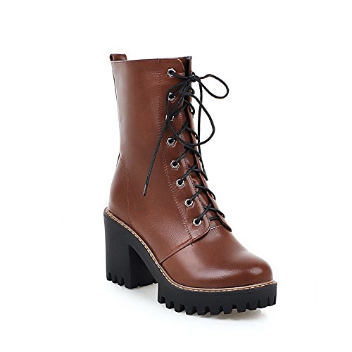 BalaMasa Girls Kitten-Heels Round Toe Platform Brown Imitated Leather Boots - 5.5 B(M) US BalaMasa Girls Kitten-Heels Round Toe Platform Brown Imitated Leather Boots - 5.5 B(M) US