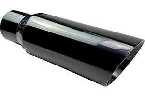 RCCT 3" Inlet × 4" Outlet × 12" Exhaust Tip – Double Wall Truck Tip, Angled Cut, T304 Stainless Steel, Weld-On – Black Chrome